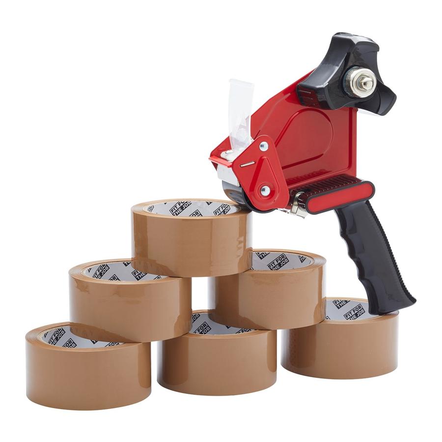 Fit for the Job 6-Pack 2" x 66M Brown Parcel Tape & Dispenser